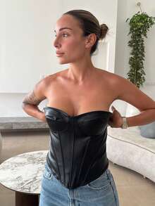 Mélanie ORL 女款時尚性感純色交叉露背平口上衣 黑色 - 黑色 - 查看 5