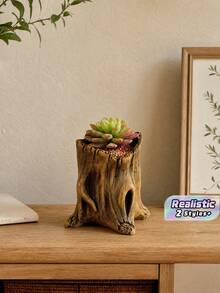 Cirelle 1PC/2PCS Nature-Inspired Cement Tree Root Plant Pot - Realistic Driftwood Stump Succulent Planter, Handcrafted Vintage Wood Look Flower Pot, Decorative Small Container For Mini Plants Herbs Air Plants, Boho Rustic Home Decor For Office Desk Living Room Bedroom, Ideal Gift For Plant Lovers - multicolor - View 1