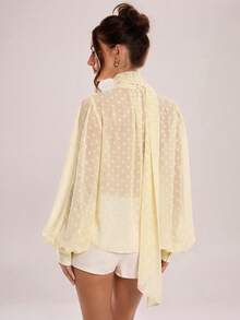 Avenya Vintage Elegant Polka Dot Ruched Long Sleeve Chiffon Blouse Teachers' Day Office Brunch White Polka Dot Autumn - Multicolor - View 7