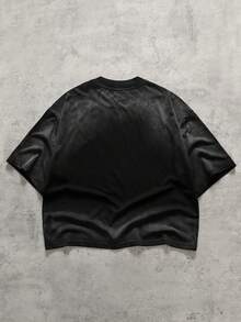 ROMWE MEN Men's Washed Distressed Patchwork Loose Short Sleeve T-Shirt, Retro Street Style, Spring/Summer - Black - View 2