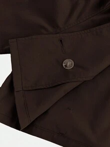 SHEIN Girlism 少女寬鬆休閒簡約舒適收腰優雅時尚短款秋冬風衣 - 棕色 - 查看 5