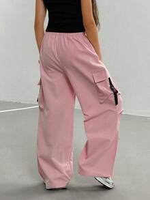 Pantalones cargo rectos de color liso para niñas preadolescentes - Rosa - Ver 2