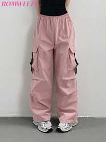 Pantalones cargo rectos de color liso para niñas preadolescentes - Rosa - Ver 4