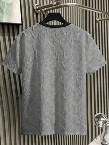 Manfinity Homme Kaos Lengan Pendek Pria, Desain Jacquard Huruf Rajut, Gaya Modis dan Serbaguna, Cocok untuk Pakaian Sehari-hari Kasual, Mudah Dipakai, Liburan - Grey - View 2