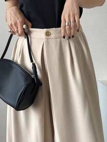 DAZY Women's Solid Color Pleated Wide Leg Loose Casual Long Pants - Apricot - View 8