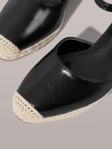 Styleloop Ladies Bag Hemp Rope Black Ankle Strap Heel Platform Shoes Elegant Vacation Style Comfortable Casual Beach Style Bohemian Empty Shoes Sandals - Black - View 6