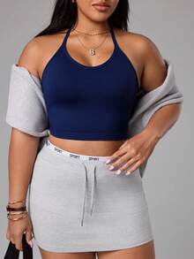 Rhythm Era Damen Große Größen einfarbiges nahtloses Racerback Sport-Tanktop - marineblau - Übersicht 7