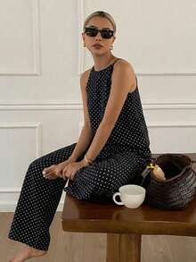 DAZY Women's Summer Striped Spaghetti Strap Top And Pants Casual 2 Pieces Set - Black - View 5
