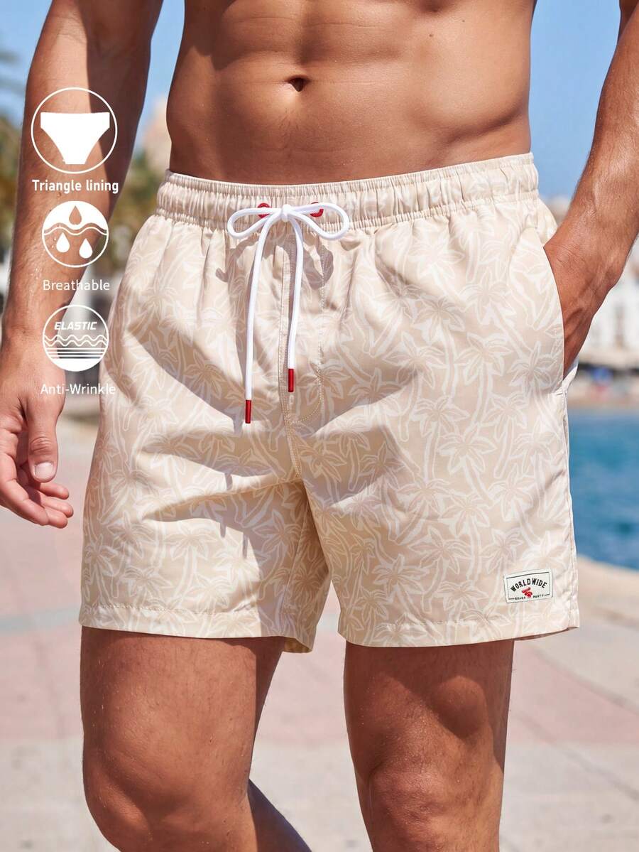 Manfinity Swimmode Men's Vacation Casual Coconut Tree All-Over Print Beach Shortst Holiday / Vacation / Beach / Hawaii / Tropical / Swim / Bathing - Apricot - View 1