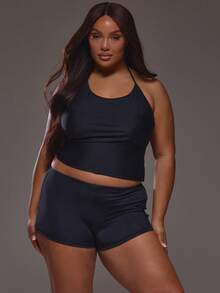 MUSERA Quần short siêu ngắn micro mini ôm sát cạp vừa size lớn, phong cách dễ thương cho mùa xuân hè, lễ Phục sinh, đi chơi, nghỉ lễ, lễ hội Ibiza - màu đen - Xem 2