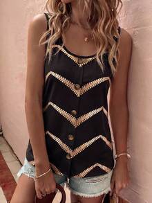 EMERY ROSE Women's Spring/Summer New Arrival Dot & Asymmetrical Stripe Print Pattern U-Neck Casual Versatile Tank Top - Multicolor - View 4