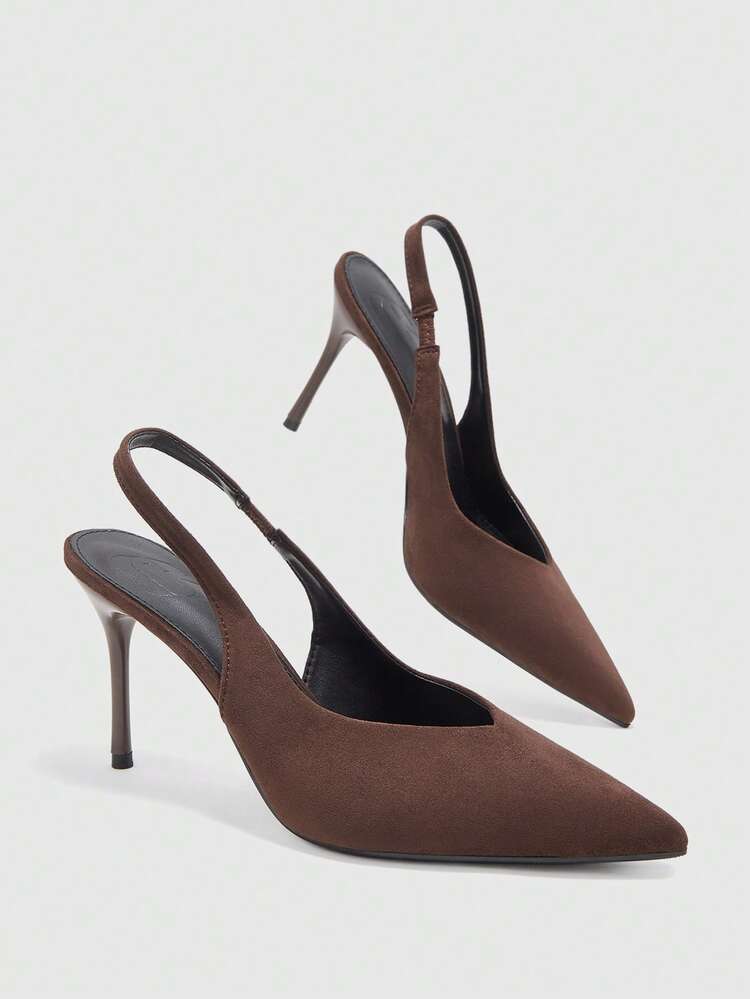 CUCCOO BIZCHIC Women Shoes  Workplace Premium Sense Brown Suede Pointed Thin Heel Sandals Back Empty Tripple Band Stable Not Sprained Foot Workplace Commuter Interview Versatile Skinny Women's High Heel Sandals