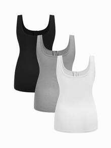 Modmama 3pcs/Set Maternity Solid Color Pleated Nursing Function Casual Simple Normal Lounge Versatile Daily Outing Tops Dates Post Partum White Summer - Multicolor - View 4