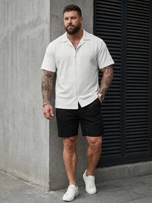 DRIVNCORE Plus Size Men's Casual Button-Down Short Sleeve Shirt - White - View 3