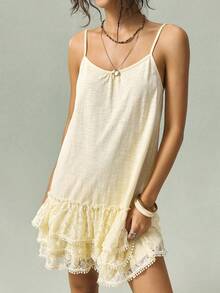 SoleilVie Women's Sweet Ruffled Lace Patchwork Camisole Dress - Yellow - View 10