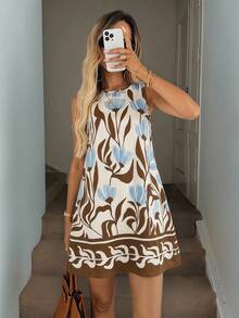 Vestido informal de lino sin mangas con corte evasé y bolsillos acolchados, conjunto elegante de vacaciones con estilo "Old Money" para mujer - Multicolor - Ver 3