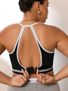 SHEIN Rhythm Era Plus Size Women's Back Closure Sports Bra - Black and White - View 2