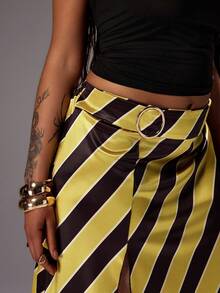 Rustia Plus Size Autumn Yellow Slit Belted Skirt Party Night Concert Sexy - Multicolor - View 4