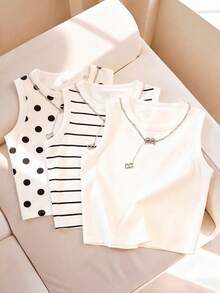 Resyla Women's Spring/Summer New Arrival Bestselling Striped, Polka Dot, Solid Color Printed Camisole Vest Tops, Versatile All-Match Fitted Style - Multicolor - View 4