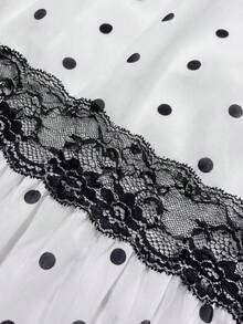GlowEve CURVE Robe à pois grande taille, robe mi-longue à col V en dentelle noire avec manches pétales, style flatteur et vintage pour femmes rondes - Blanc - Voir 3