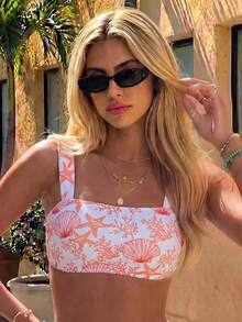 Swim Vcay Women's Summer Random Color Print Strap Top And High Waist Swim Shorts 2-Piece Bikini Set, Beach Holiday - Multicolor - View 4