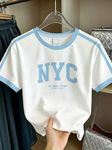 Girls' Casual Fashion Creative NYC Graphic Short Sleeve T-Shirt, Comfortable Daily Wear For Spring, Summer, Autumn - Multicolor - View 3