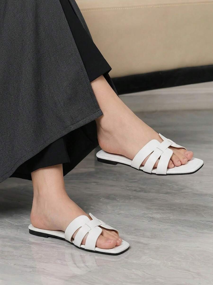 Sleekvia Sandal Musim Panas Wanita Multifungsi Ujung Persegi Terbaru 2026 - Putih - View 1