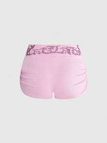 ROMWE J-Fashion Y2K Style Low-Waist Rhinestone Cat Print Women Shorts - Pink - View 1