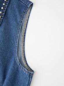 GlowEve Women's Rhinestone Decor Front Button Sleeveless Casual Denim Jacket - Blue - View 4