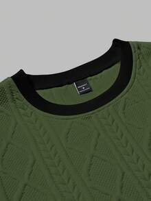 ARLO REED Set Kaos Lengan Pendek dan Celana Pendek Pria, Desain Kain Jacquard Rajut, Cocok untuk Pemakaian Sehari-hari dan Liburan. - Hijau Tentara - View 6