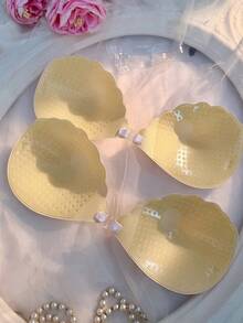 Crystal Vow 2 piezas Cubrepezones de concha de encaje, adecuados para uso diario - Blanco - Ver 6