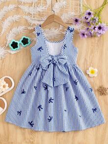 SHEIN Young Girl Woven Striped Square Neck Sleeveless Casual Dress - Blue - View 3