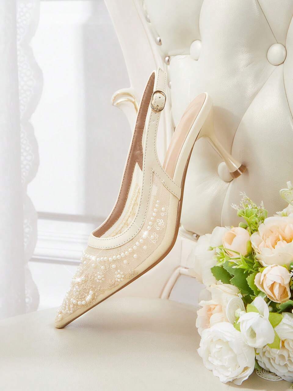 CUCCOO HITCHD Women's Pointed Toe Buckle Design Everyday Versatile Fashion High Heels Valentine's Day Elegant Shoes Wedding Shoes Summer Shoes Bride Shoes