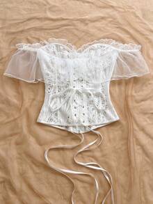Soleia Top Bandeau Transparente de Um Ombro Só com Estampa de Pintura a Óleo Vintage - Branco - Visão 2