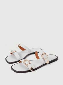 Sleekvia Ladies Comfortable Flat Wear-Resistant Versatile Metal Outdoor Flip-Flops Slippers Summer - White - View 6