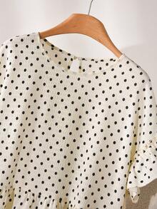 CosyJoli Plus Size Women Casual Elegant, Beige Blouse, Short Sleeve , Cute Summer Tea Party - White - View 5