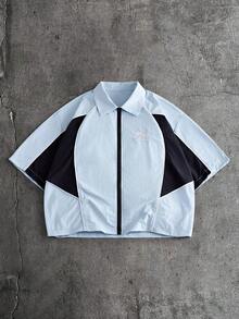 AXEPEAK Men's Summer Casual Colorblock Shirt And Shorts Set - Baby Blue - View 9