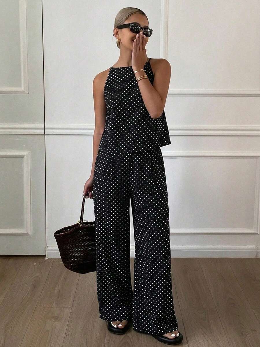 DAZY Women's Summer Striped Spaghetti Strap Top And Pants Casual 2 Pieces Set - Black - View 1