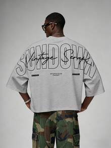 STYNVO Kaos Lengan Pendek Kasual Pria dengan Cetakan Huruf, Musim Panas, Liburan - Light Grey - View 3