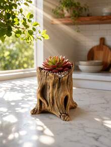 Cirelle 1PC/2PCS Nature-Inspired Cement Tree Root Plant Pot - Realistic Driftwood Stump Succulent Planter, Handcrafted Vintage Wood Look Flower Pot, Decorative Small Container For Mini Plants Herbs Air Plants, Boho Rustic Home Decor For Office Desk Living Room Bedroom, Ideal Gift For Plant Lovers - multicolor - View 4