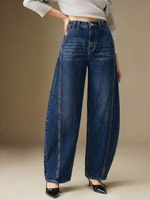 Anewsta Women's Fashion Casual Daily Commute Slant Pocket Bootcut Jeans - Blue - View 5