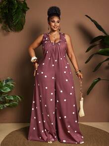 Maweii Sexy Große Größen Off-Shoulder Jumpsuit mit Schleife für den Urlaub - Braun - Übersicht 3