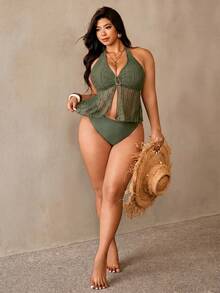 Auralis Plus Size Women Beach Vacation Halter Tankini Set Bathing Suits For Women - Green - View 6
