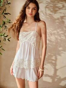 MOTF PREMIUM SPRING/SUMMER WOMEN'S EMBROIDERED CAMISOLE TOP & SHORTS PAJAMA SET - White - View 6