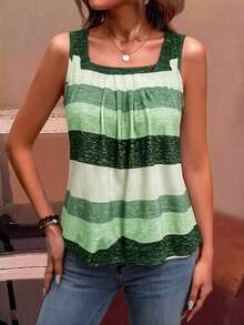 EMERY ROSE Holiday Casual Color Block Striped Tank Top Graphic Tees Women Tops - Mint Green - View 5