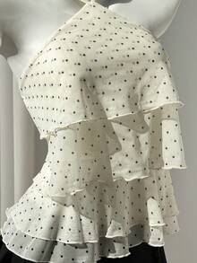Elamini Women's Ruffled Polka Dot Layered Camisole, Vacation Style, Slim Fit, Tie-Up Beach Wear, Spring/Summer - Apricot - View 5