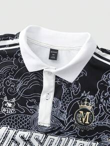 ROMWE MEN 男士字母龍圖案 Polo 衫與短褲休閒套裝 - 彩色 - 查看 3