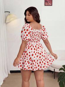 Lyrianda Plus Size Women's Strawberry Print Vacation A-Line Square Neck Dress - Multicolor - View 2