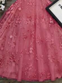 SHEIN Raffinéa 平口優雅蕾絲提花長洋裝 - 西瓜粉 - 查看 5