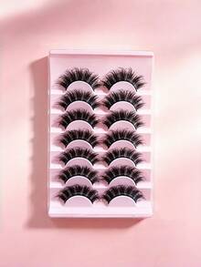 7Pairs Fluffy False Eyelashes Soft Fluffy Handmade Reusable Short Natural Style Mink Hair Eyelashes Volumizing Fake Lashes For Eye Makeup Daily Party - Black - View 6